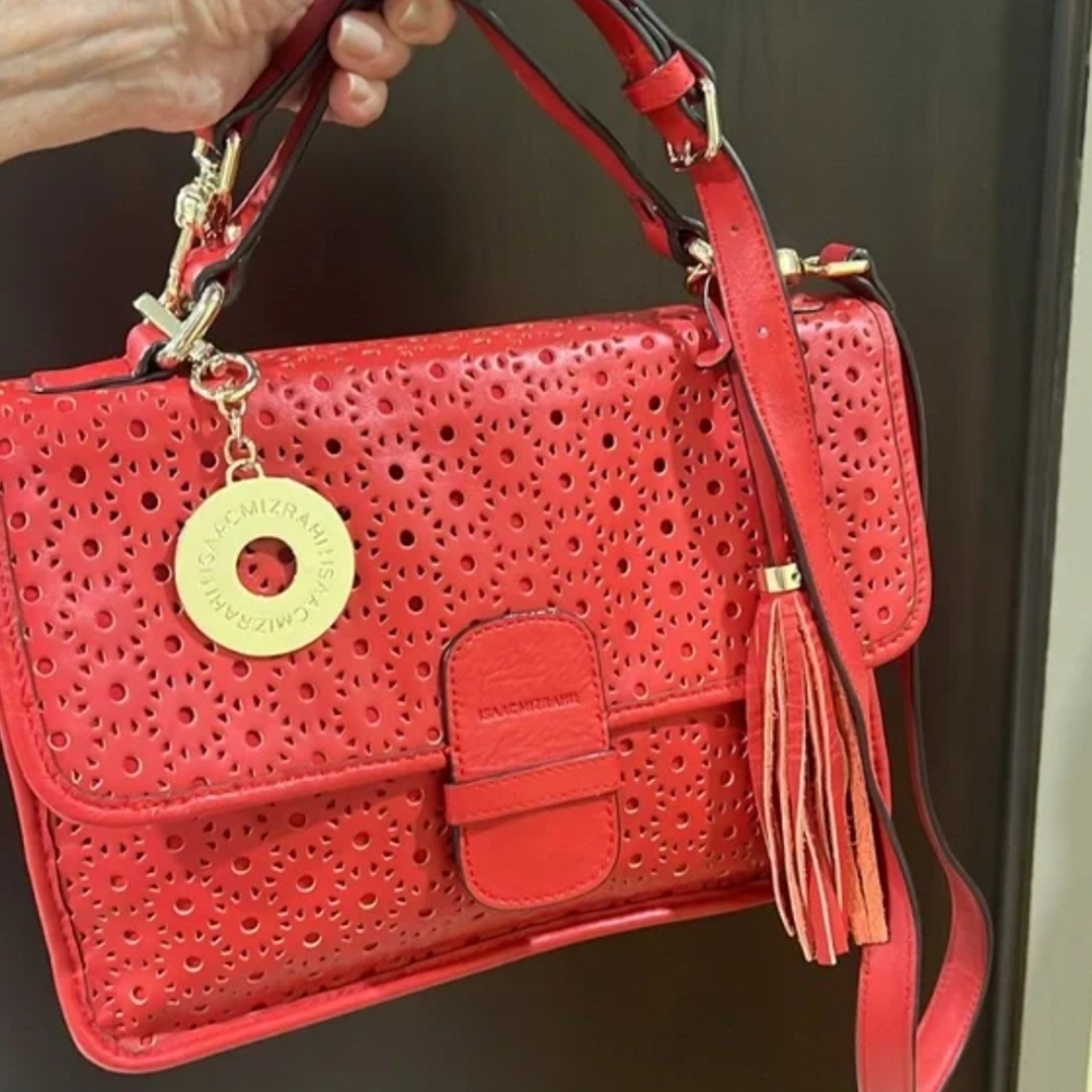 Isaac Mizrahi Red profrated leather Satchel